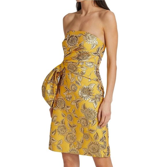 Lela Rose Sunflower Metallic Jacquard Minidress Size 8 $1690 - Picture 3 of 12
